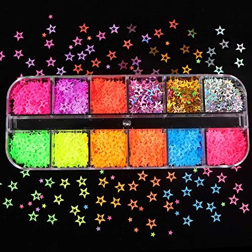 12 cores Fluorescent Flower Style Unhas Glitter lantejas de pregos 3D adesivos de arte Manicure Fluorescent Grulina Flores LEXCAS