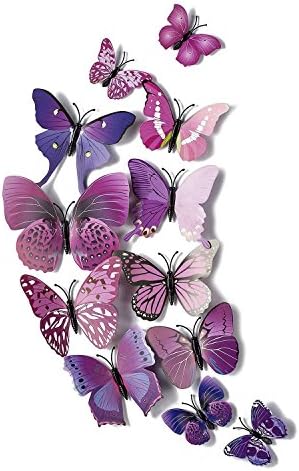 Akoak 24 PCs 3D adesivos de parede de borboleta decalques de decoração de arte com goma de esponja e ímã