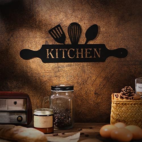 Cozinha sinal de metal preto utensílio de cozinha decoração de parede moderna rústica fazenda de cozinha decoração de arte