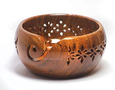 Capital International Wooden Bowl com orifícios Handmade Craft Knitting Storage Bowl Twitting and Crocheting Acessórios.