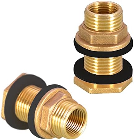 Uenede 2pcs de bronze sólido encaixe de antepara de 3/8 ”x 1/2” macho duplo conector de tanque de água com rosca dupla