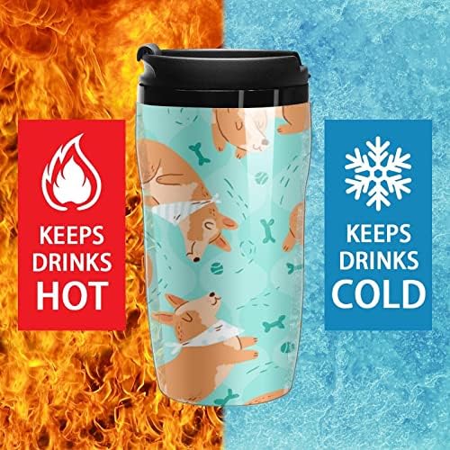 Caneca de café plástico corgi dormindo com tampa de isolamento de parede dupla design de viagem de xícara de xícara