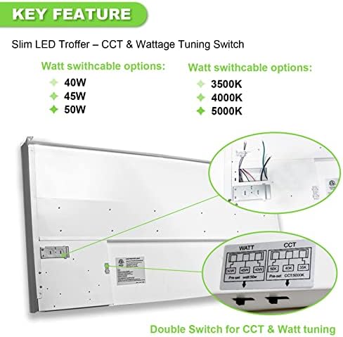 CORTELCO 2X4 Painel de cesto de center de troffer LED, cor de cor 3500k/4000k/5000k, watt ajustável 40w/45w/50w-up para 6500 lumens,