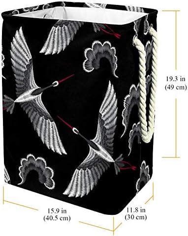 Padrão de bordado com guindastes asiáticos caseiros lavanderia cesto cesto de pano dobrável cesto de dormitório armazenamento