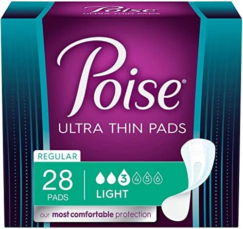 Poise Ultra Fin Fin Pós -Parto Pads de Incontinência, Absorção Luz, Comprimento regular, 28 contagem