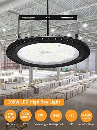 Luz de LED UFO High Bay, 100W 3000K/4000K/5000K Temperatura de cor ajustável 10000LM LUZES