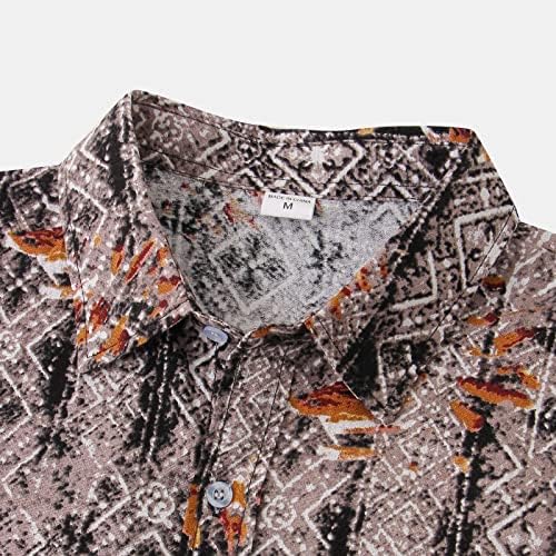 Wenkomg1 Hawaiian camisa de bloco de cores masculina, blusa casual de manga curta artística em aquarela, blusa casual