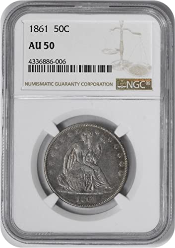 1861 P Liberty sentou meia NGC AU50