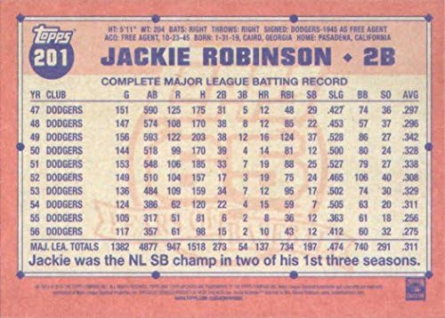 Jackie Robinson Topps Archives Horty Card 201 Picting This Brooklyn Dodgers Star em sua camisa branca