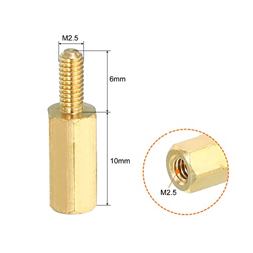 Patikil 10mm+6mm m2.5 parafusos de impasse, suportes de PCB de bronze para 100 pacotes para placas -mãe, estojos de computador,