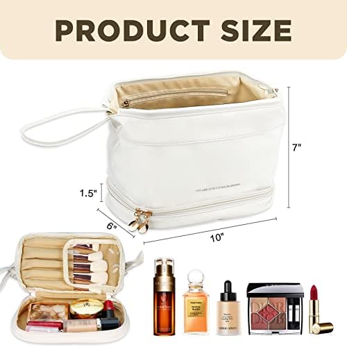 Bolsa de maquiagem de viagem Singrace para mulheres: Bolsa de cosméticos de grande capacidade para viagens de camada dupla