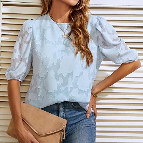 Uikmnh Ladies manga de manga soprada de t-shirt de verão relaxado encaixe meia manga feminina as flores da blusa de chiffon