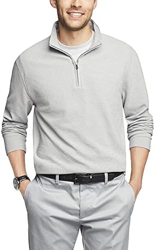 Van Heusen masculina de manga comprida 1/4 zip de camisa sólida zip