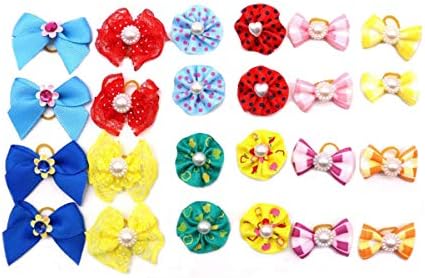 Ewanda Store 60 PCs CARAÇÕES CABELOS DE CABELO CARAÇÃO Pares de shinestone pérolas Flores Topknot Cachorro Pet Pet Helicing Helf Hair