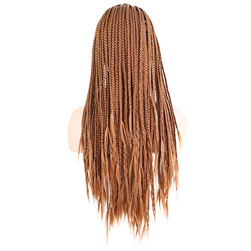 Rongduoyi Rdy Long Brown trançado as perucas dianteiras de renda micro tranças 18 polegadas com fibra de fibra de telha de cabelo