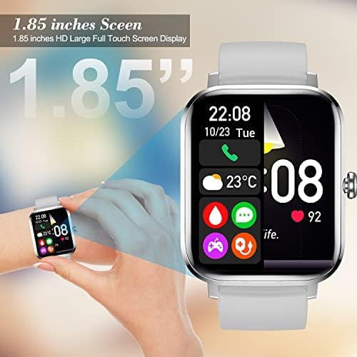 Smart Watch for Men Mulher, AI Voice Controls, Rastreador de fitness de tela de toque de 1,85 com freqüência cardíaca Monitor de sono