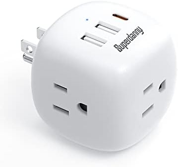 Superdanny Gan 30w Extensor de saída multi-plug, porto de carregador USB C USB, 3 pontos de venda espaçados do adaptador