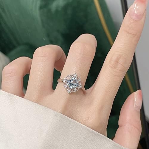 2023 Novo Princess Cut Aquamarine noivado Anel de noiva Anel Vintage Birthstone Bridal Solitaire Ring for Women Rings for Resina