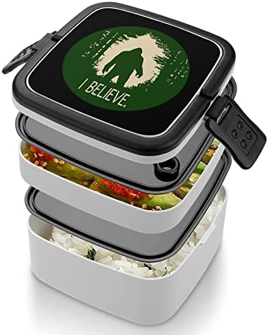 Bigfoot eu acredito que Bento Box Double Camada All-in-One empilhável para almoço com colher para viagens de trabalho