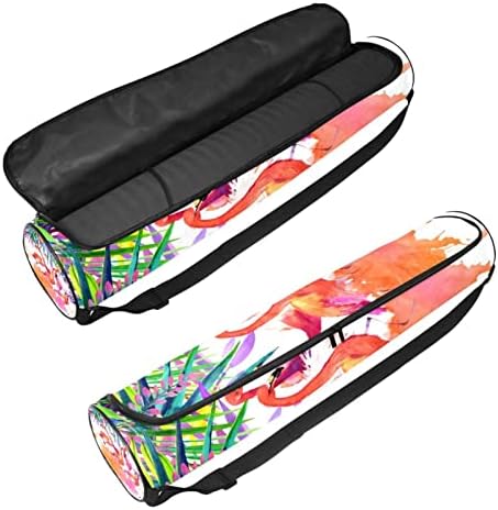 Bolsa de tapete de ioga ratgdn, folhas tropicais aquarela Flamingo Aves Exercício de ioga transportadora de tape