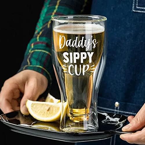 Nickane 12oz Daddy's Sippy Cup Dad Beer Glass Gift | Vidro de borossilicato de parede dupla | Glass de cerveja engraçado de lúpulo |