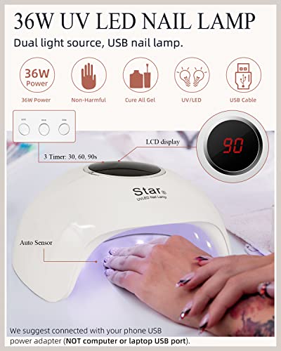 Kit de gel de unha poli, fênixy 9 cores extensão poli unhas com 36w u v lâmpada de unha led led unhas unhas unhas gel conjunto com manicure