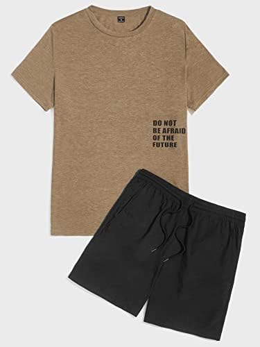 Roupa de duas peças para homens para homens slogan tee e shorts de trilhas