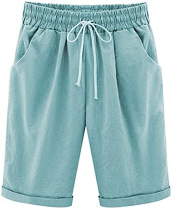 Shorts bermudas de linho feminino, cintura elástica calça curta shorts de verão casual para mulheres calças de lounge