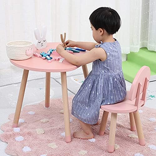 Walnut Children Desk de mesa de madeira maciça e cadeira definida para crianças pequenas de crianças, mobiliário infantil/quarto, rosa