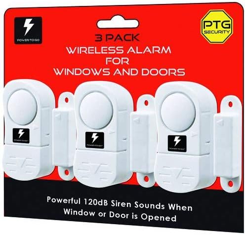 3-PACK PTG Security Wireless Wire & Door Alarm poderoso sons de sirene de 120dB quando a janela ou porta é aberta