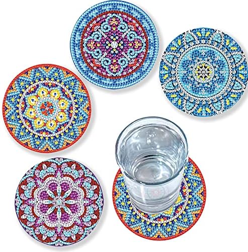 4 montanhas -russas para bebidas Drinks Coasters, montanhas -russas DIY feitas de 4, mandala com base de cortiça, aniversário