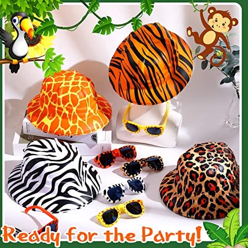 Haysandy 48 PCs Prind Print Party Supplies, incluindo 24 PCs Prind Print Kids Hats Bulk, 24 PCs Jungle Kids Party Sunglasses Party