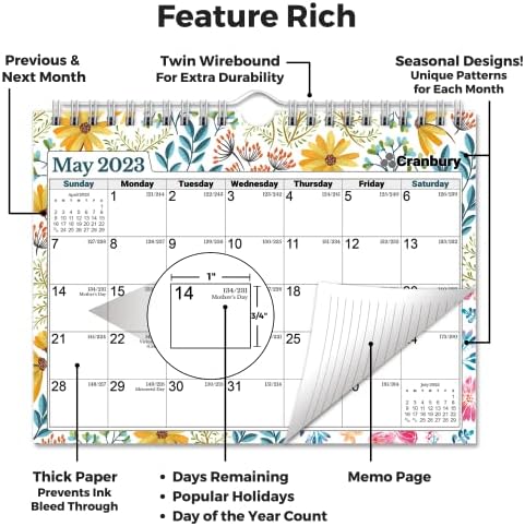 Cranbury Mini Wall Calendário 2023 2024 - Use até junho de 2024, calendário de parede pequeno para Locker, Fridge ou Boletin