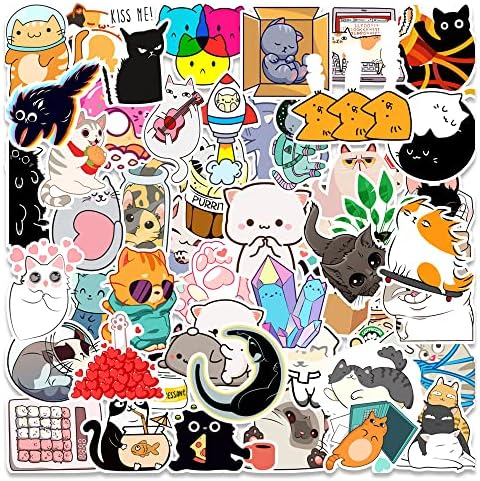 50pcs adesivos de gato fofo decalque, pacote de adesivos de vinil impermeável para frasco hidrelétrico, garrafa de água, laptop,