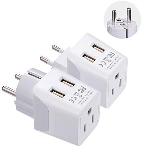 CEPTICS Europa Adaptador de viagem Conjunto de plug schuko - com 2 USB + USA Socket Entrada - Tipo E/F e Tipo C - Ultra Compact