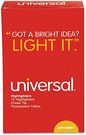 Universal 08851 Highlighter de clipe de bolso, ponta do cinzel, tinta amarela fluorescente, dúzia
