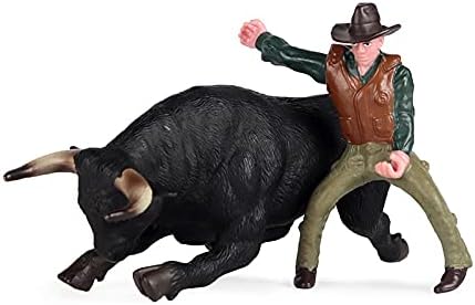 Cowboy com Black Bull Bull Bull Rider Mini Set Texas Longhorn Cow Modelo