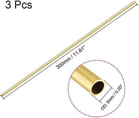 Osowin [3 PCs] Tubo redondo de latão de 300 mm de comprimento 5 mm od 0,5 mm espessura da parede, tubulação de tubo de metal de cobre