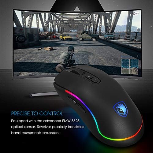 Sades Revolver Gaming Mouse Wired: 10.000 DPI Sensor óptico - Iluminação Chroma RGB - 9 Buttons programáveis ​​- Design ambidextroso,