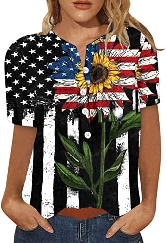 Bustier casual adolescente menina curta de manga curta henley color block merica estrelas dupe slim tunics tops bustier feminino