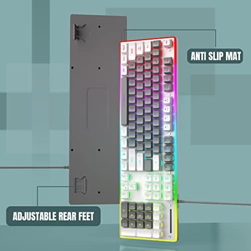 Teclado Camiysn Gaming, teclado com fio com retroiluminação RGB, teclado em tamanho real com teclas de cores brancas e cinza mistas,