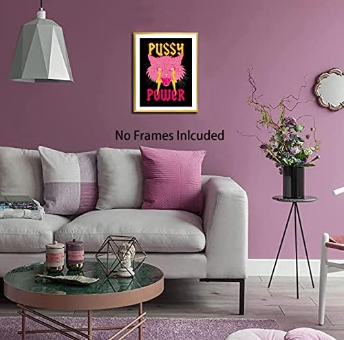 Decoração de sala de pôster estética rosa, arte de parede de lona de gato, pintura de arte poderosa feminina, impressão de