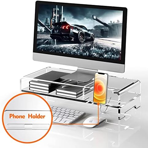 Monitor de acrílico de BeyGorm Riser, Wide 20 , 2 Stand de computador com armazenamento, organizador de mesa Princip