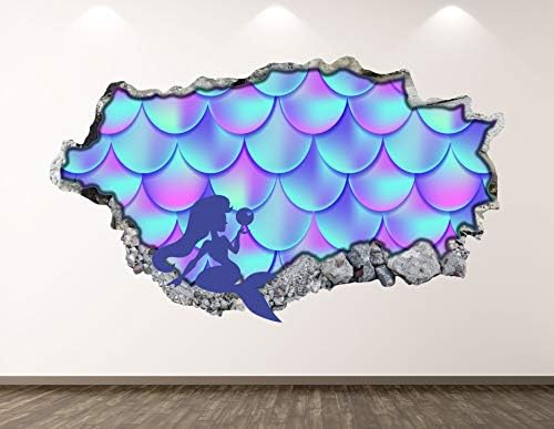 West Mountain Mermaid Wall Decalt Art Decor 3D Smashed Mythical Sticker Mural Kids Room Presente Personalizado BL29