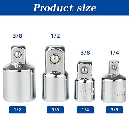 Adaptador de soquete de 4 peças Dakcos e Reducer Conjunto para 1/4 - 3/8 - 1/2 Conversões de unidade Chrome Vanadium Steel