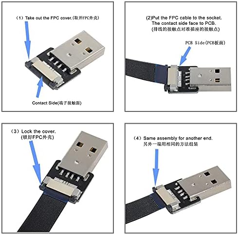 XIWAI 0,2m para baixo para baixo USB 2.0 tipo A masculino para USB-C Tipo-C Dados masculinos Slim FPC Cabo para FPV e disco