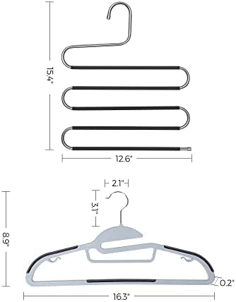 Songmics 50 casaco Cabides e 4 cabides de calças em forma de S, cabides de não deslizamento de metal e plástico, serviço