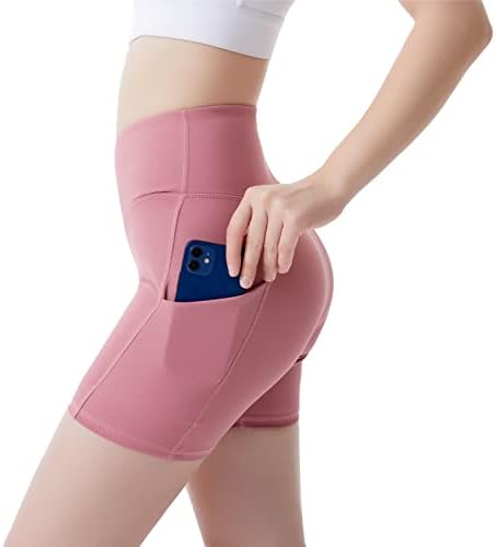 Rosyclo Women Feminino de 5 Alta Cantura Treino de Yoga com bolsos laterais, shorts atléticos de controle de barriga não transparentes