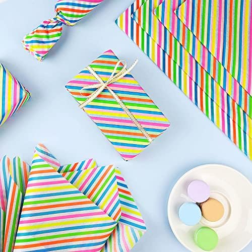 50 folhas 28 * 20 polegadas Rainbow Gift embrulhe papel de lenço, listras coloridas Arte Papel para sacos de presente para festas