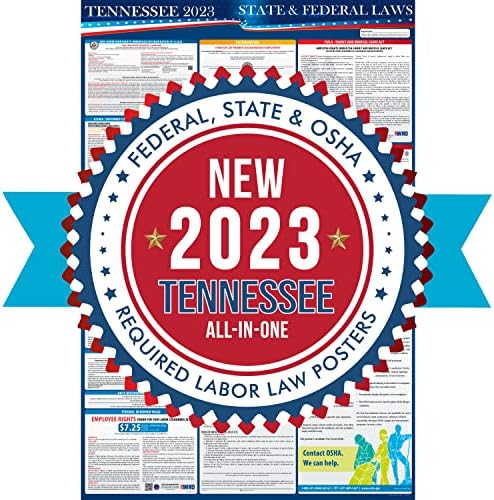 2023 Poster das Leis do Estado e Federal do Trabalho do Tennessee - OSHA compatível com o local de trabalho 24 x 36